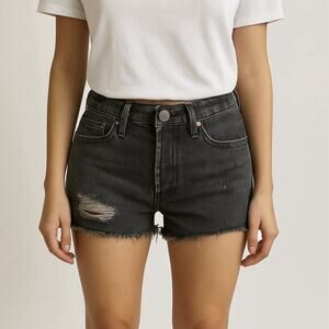 Levis 501 Shorts Women Sz 28 Black Denim High Rise Cut Off Distressed Button Fly